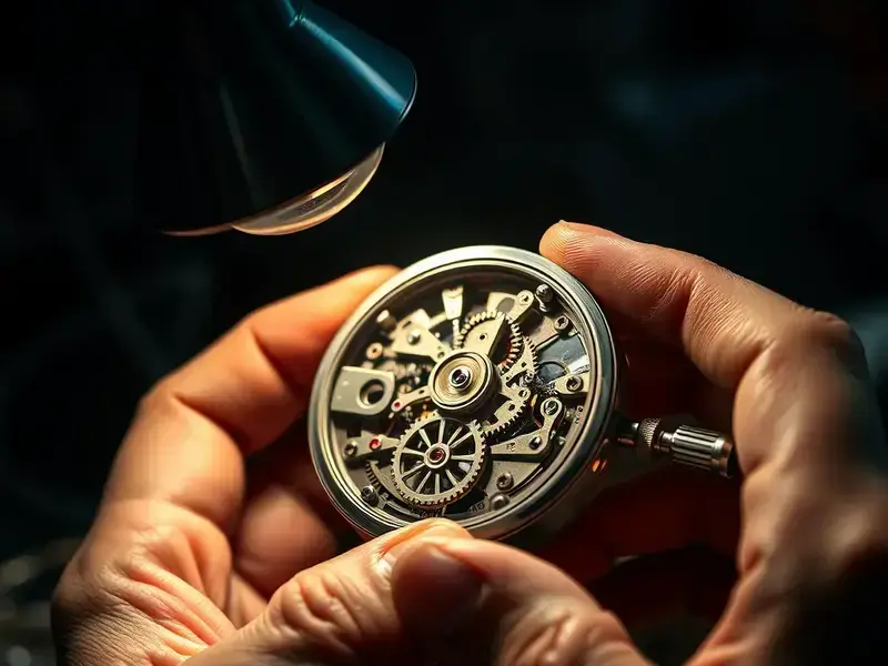 Watchmaker hands working on mechanism